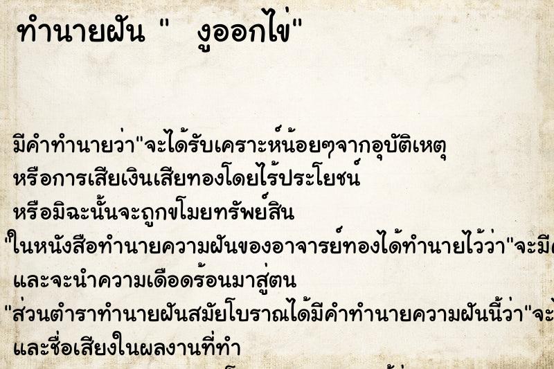 ทำนายฝัน   งูออกไข่